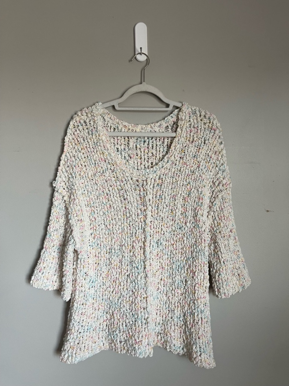 POL | Cream Speckled Scoop Neck Popcorn Knit Sweater Sz M